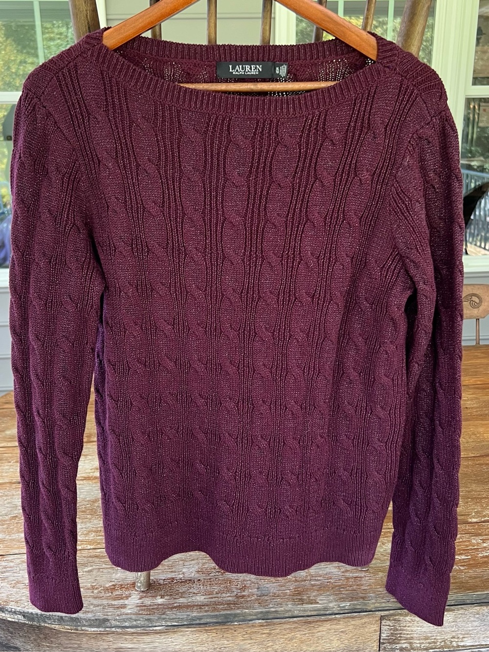 Lauren Ralph Lauren Wine Burgundy Cable Knit Boatneck Sweater XL Women’s EUC